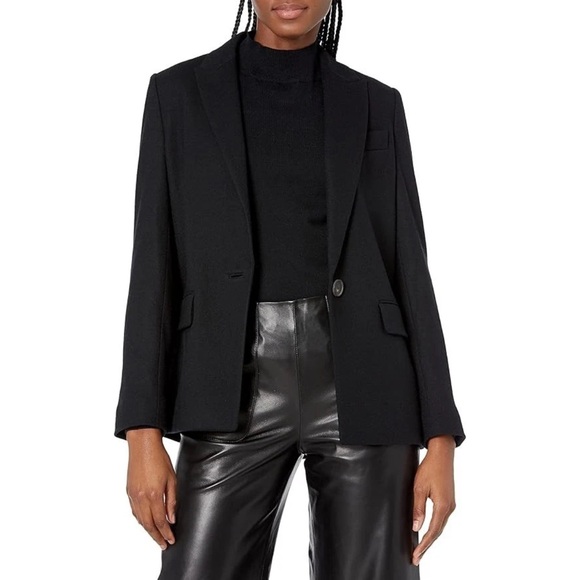 $595 Vince Women's Cozy Boyfriend Blazer Black Wool Pockets Button Washable 14